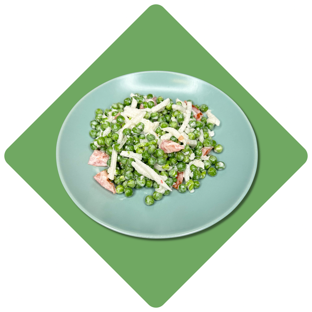 Žirnelių salotos su baltu ridikeliu ir pomidorais (100g)